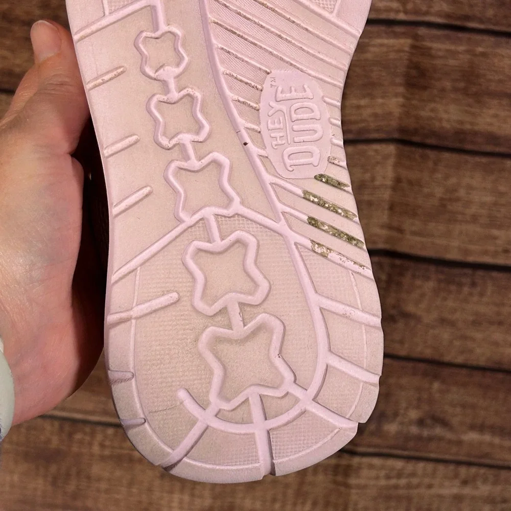 Hey Dude Sirocco Play Kids‎ Sneakers Pink White Glitter Rose Gold Size J5
